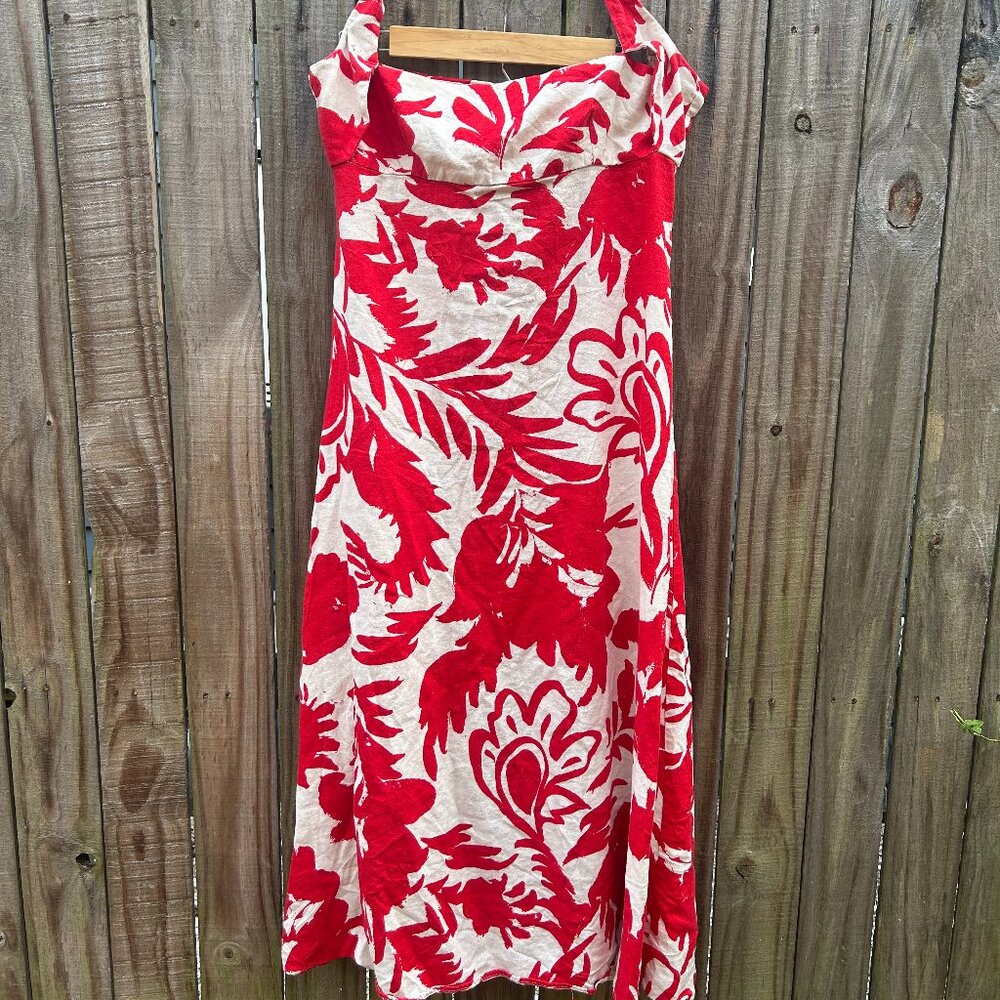 Zara Floral Linen Blend Halter Dress Size Medium M EUC